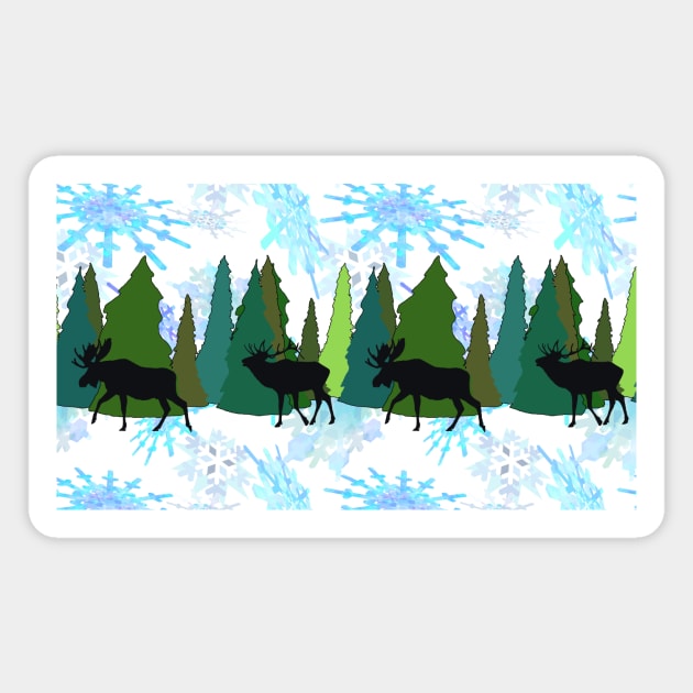 Elk and Moose Winter Holiday Magnet by MelissaJBarrett